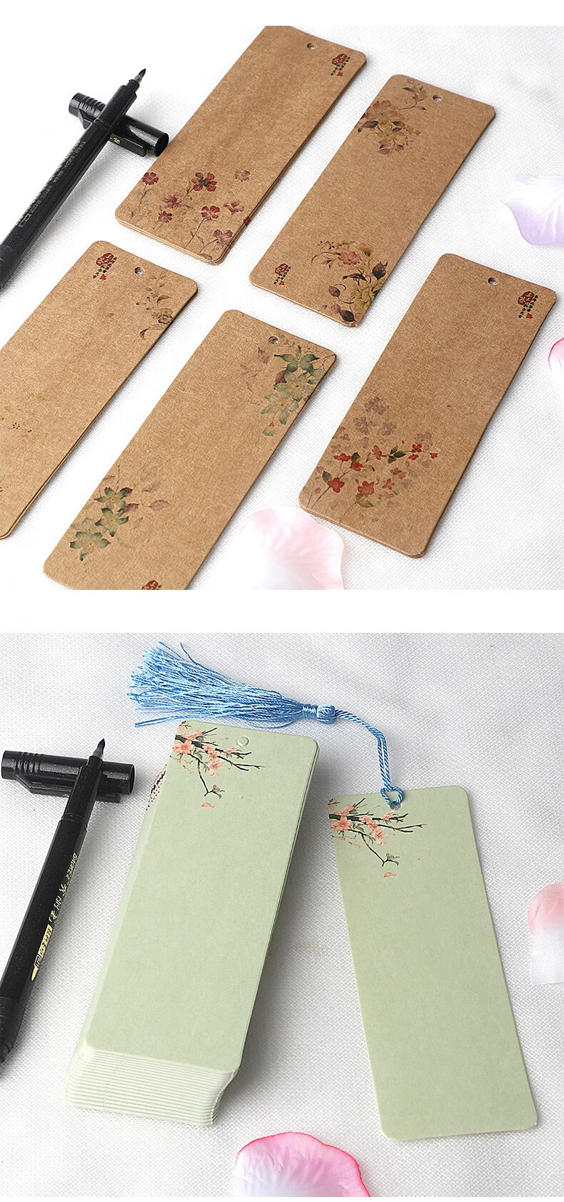 婧玲咔书签古风空白 创意空白古风书签手工制作diy材料包圆角带孔流苏