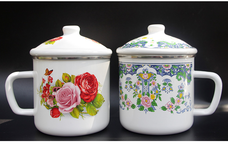 铁瓷缸子 超大号茶缸子 1l大容量搪瓷水杯复古经典加