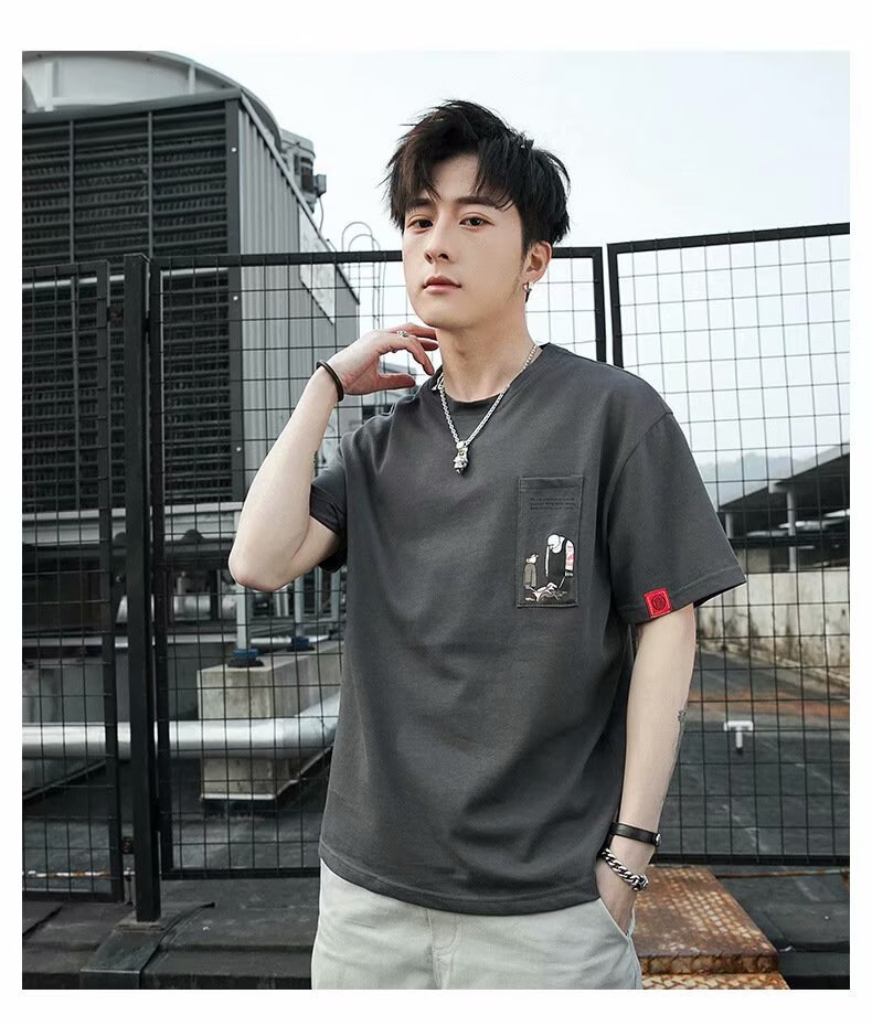 潮朝短袖t恤男夏季五分袖t恤男士韩版中袖潮流5分短袖上衣服167短袖