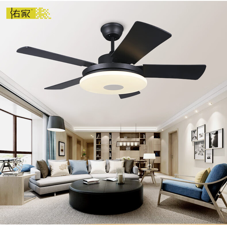 佑家风扇灯中式led风扇灯吊扇灯客厅餐厅卧室厨房北欧复古简约带电扇