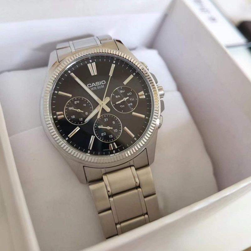 casio卡西欧 海外代购手表男防水三眼石英商务男表mtp-1374l-1a/1375d