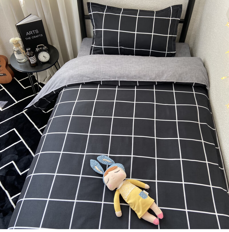 迪士尼(disney)同款黑白格子复古被套四件套男生潮流床单三件套学生