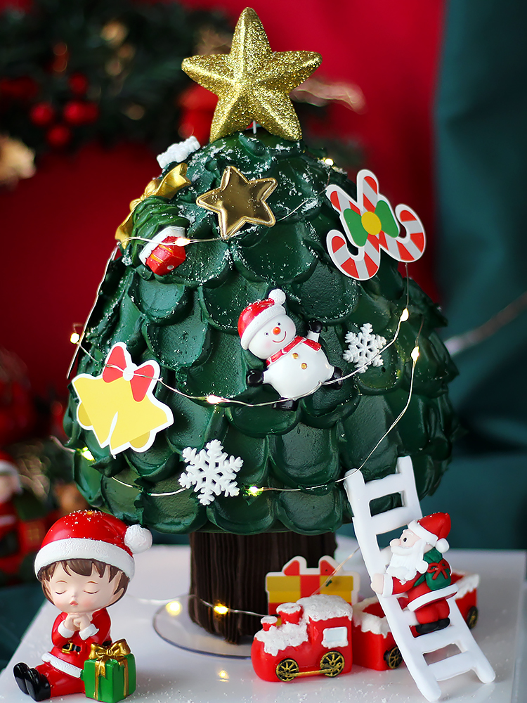 圣诞节圣诞许愿树蛋糕支架 网红圣诞树蛋糕装饰配件 圣诞气氛纸片装饰