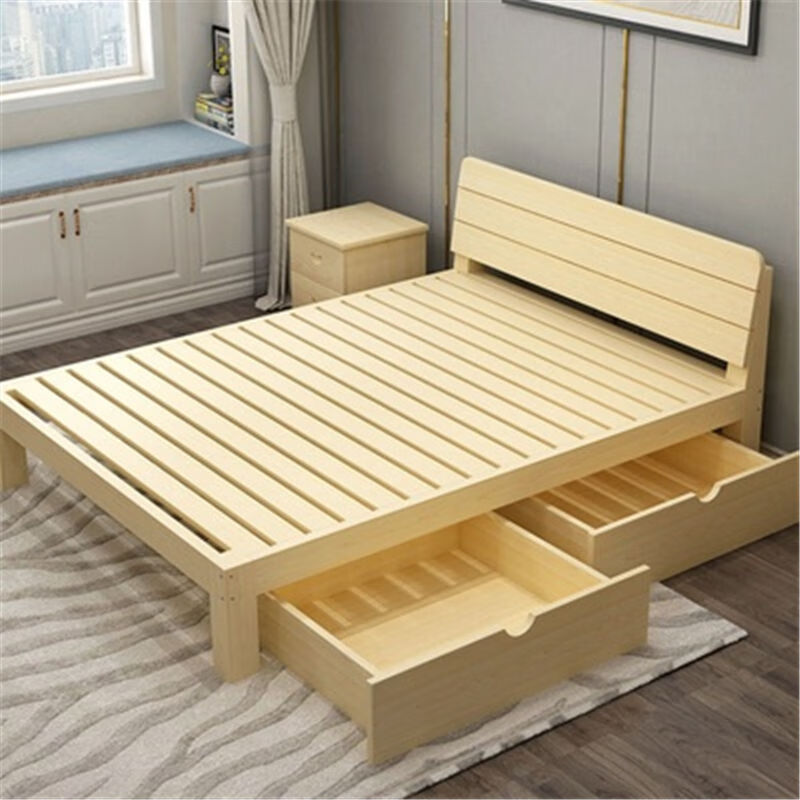 京享好物实木床双人床板硬床板18米实木床松木18米双人床经济出租房15