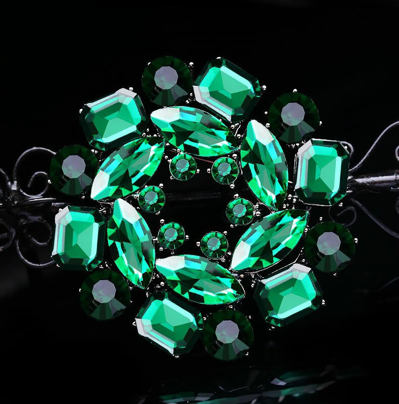 roundsink饰品胸针欧美复古仿水晶胸花别针时尚圆形胸针男女情侣紫色