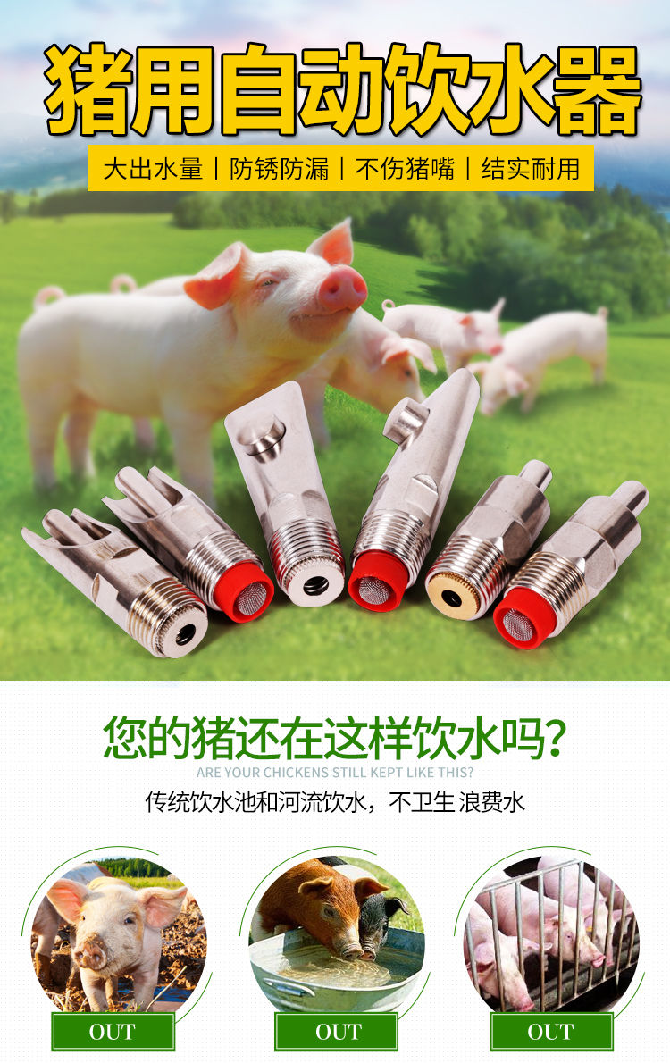 不锈钢猪用饮水器猪饮水嘴猪喝水咬嘴水龙头养殖猪场自动喂水设备