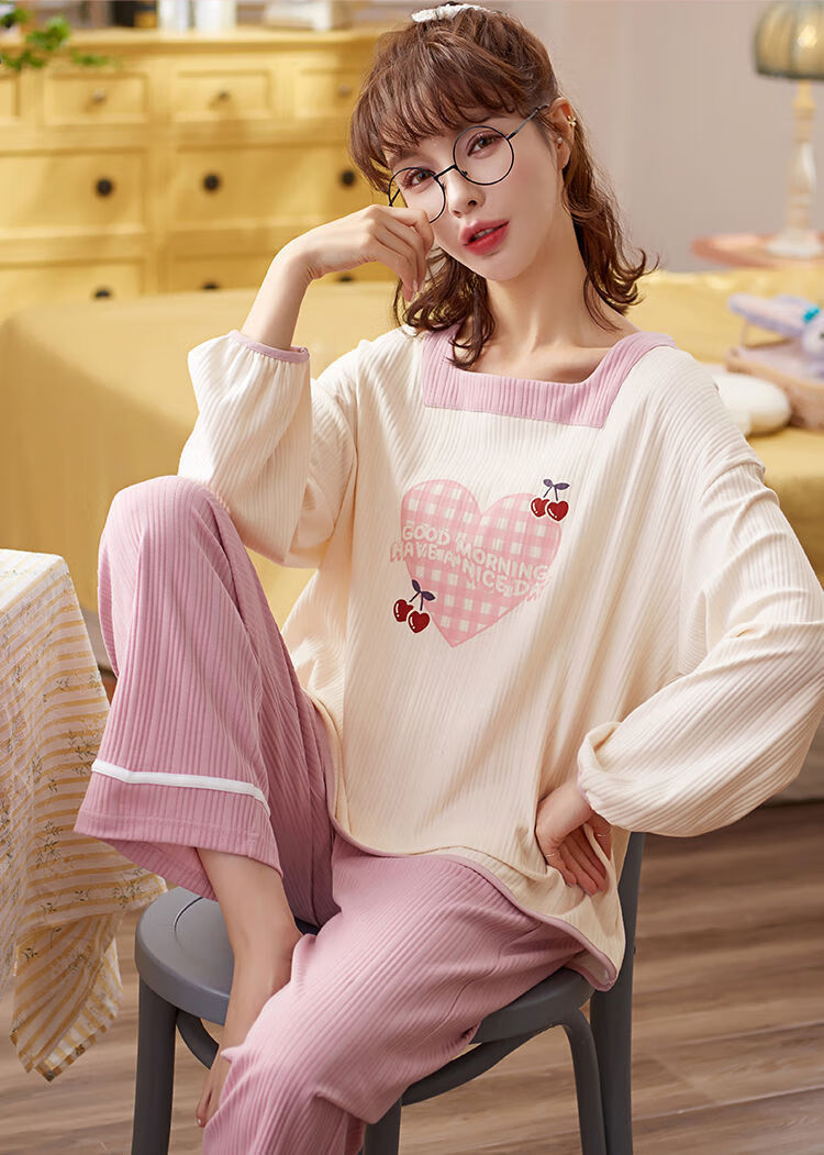 美樱宜少女生睡衣长袖长裤春秋天女孩初中生高中学生春天睡衣女纯棉