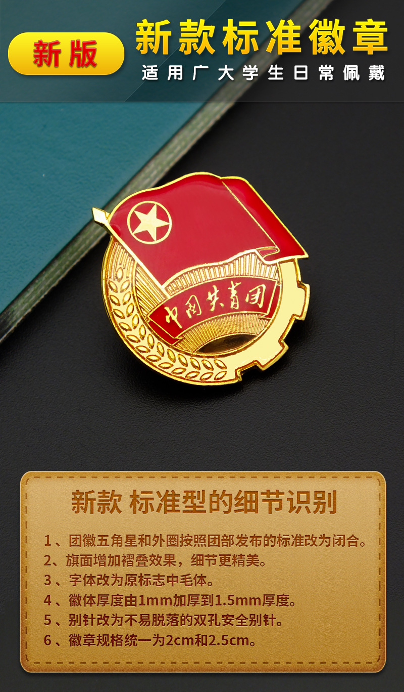 团徽团徽新版标准团徽2020年学生用团员胸针徽章团徽磁铁别针蝴蝶扣