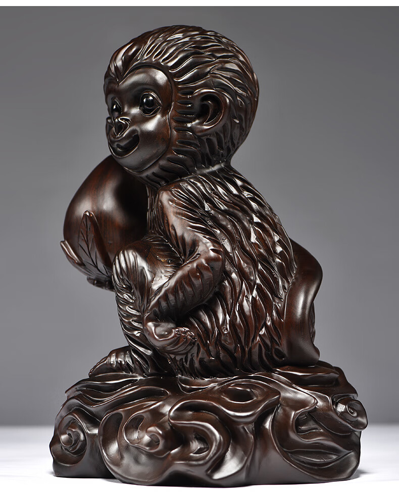 杞沐木雕猴子摆件三合十二生肖猴木头猴家居客厅办公室装饰工艺品红