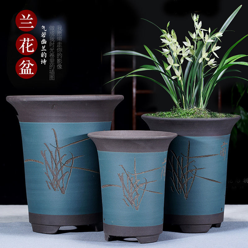 公鹤malecrane宜兴紫砂花盆兰花盆君子兰花盆家用浅桔红色高腰红款两