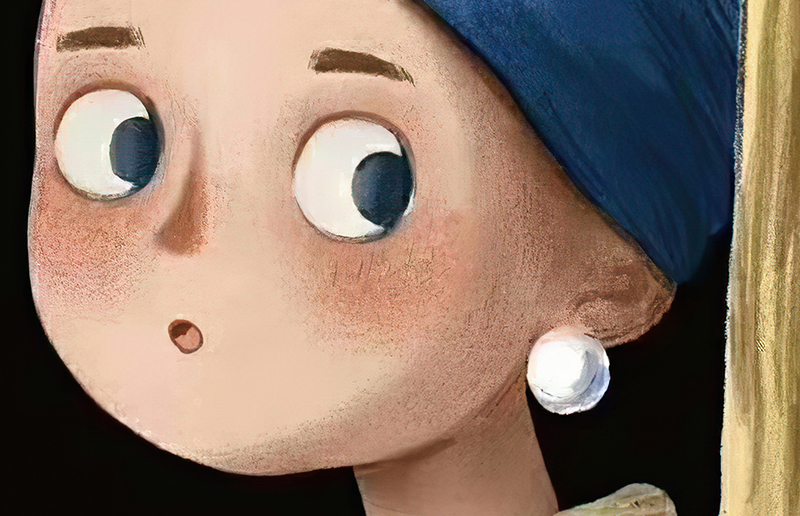 玖福世界名画卡通版儿童房挂画戴珍珠耳环的少女卧室壁画ins装饰画 a