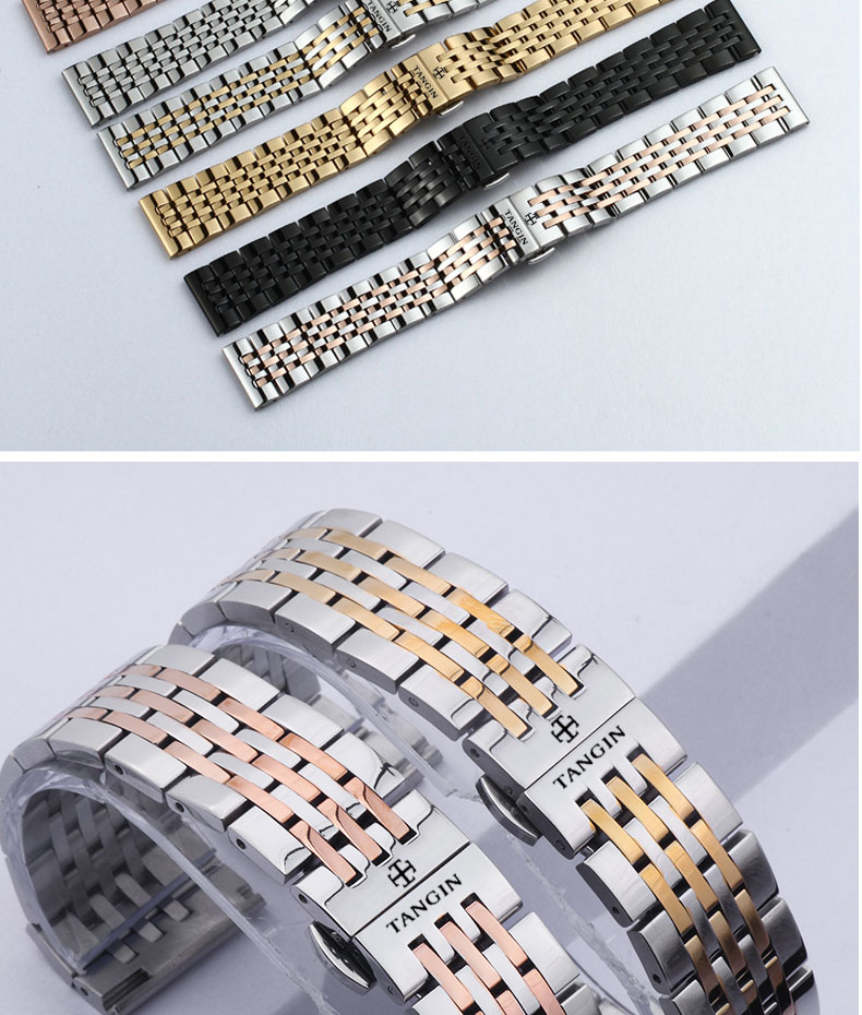 代用于瑞士tangin天珺手表带男钢带天骏不锈钢女表链702570587027五铢