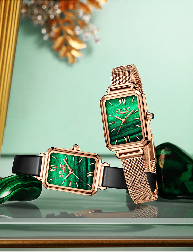 瑞士风小绿表瑞士浪琴瑰丽手表女士方形石英表简约薄小绿表防水皮带女