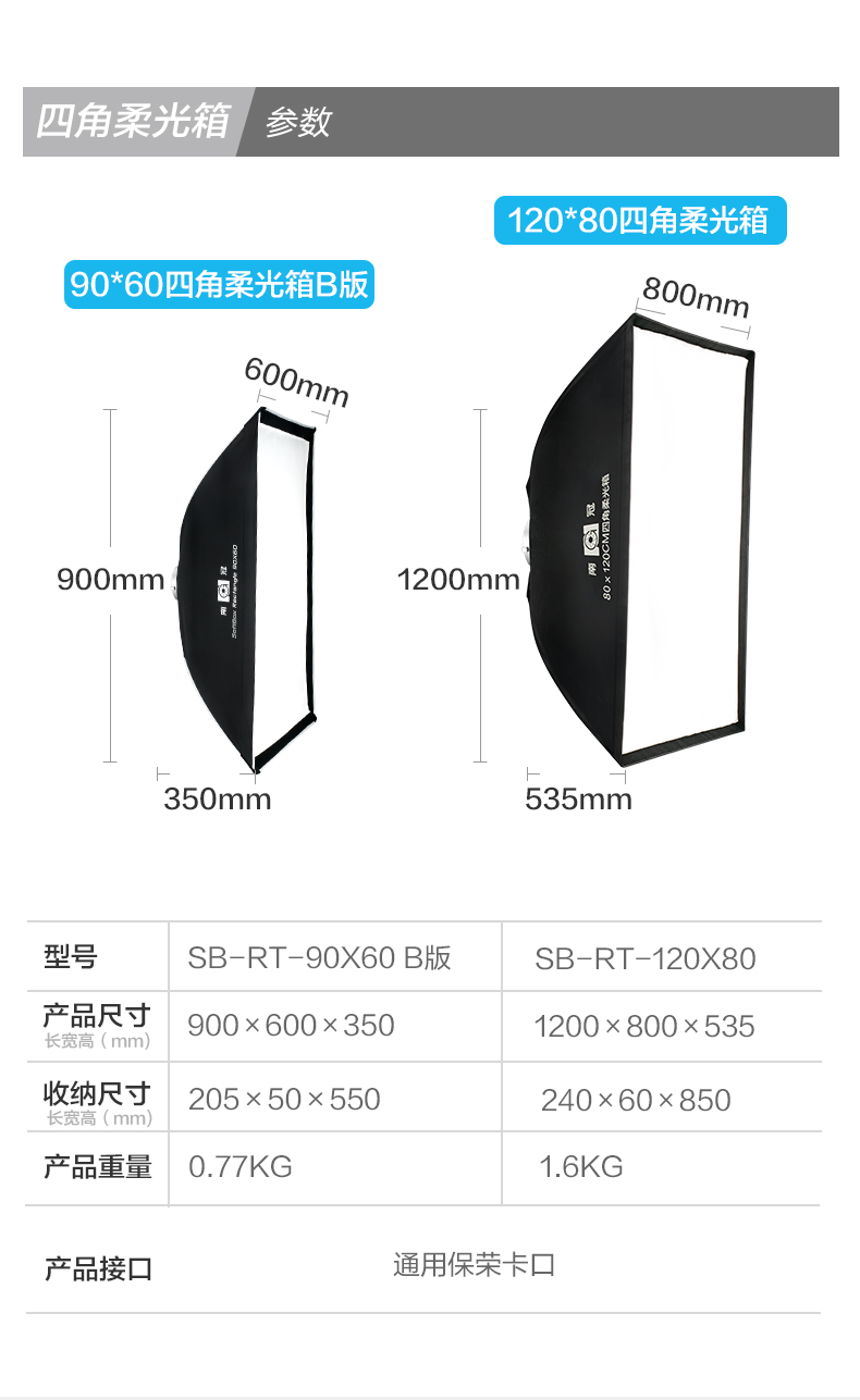 南冠fs系列四角柔光箱906012080cm保荣卡口配件专用摄影柔光罩9060四