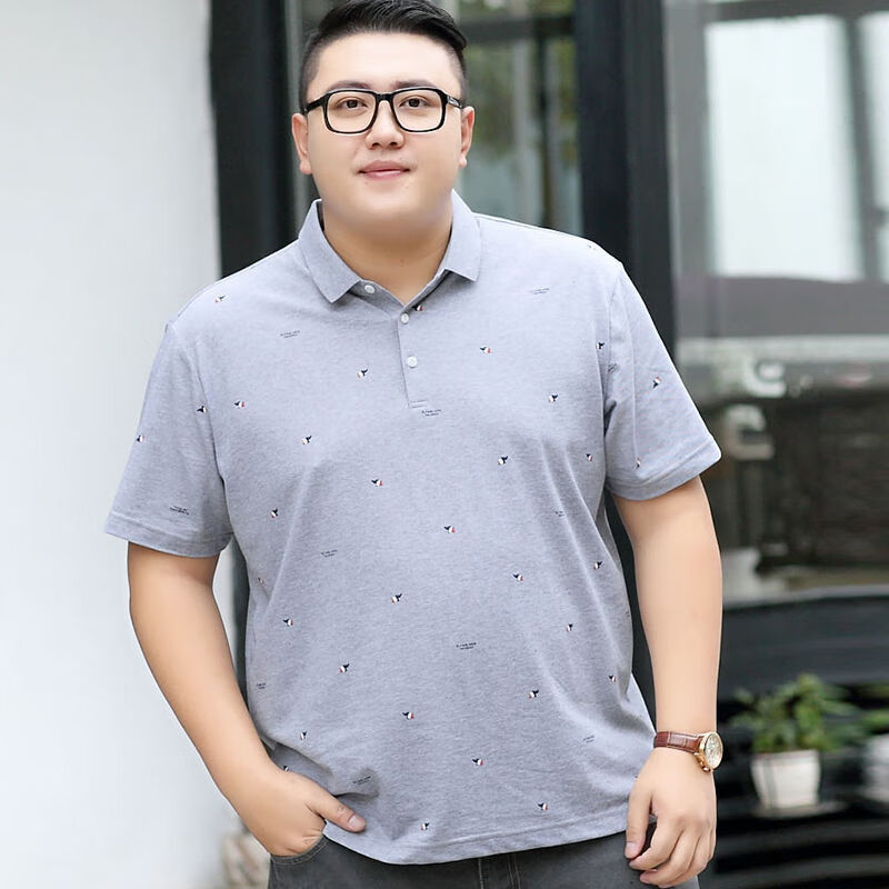 胖子大码短袖t恤男装潮加肥加大肥佬宽松胖男印花翻领衫夏季 5925藏青