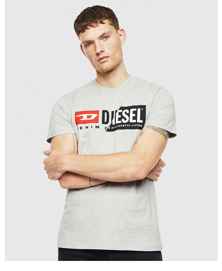diesel迪赛经典款情侣款logo圆领短袖宽松休闲t恤00sdp10091a100xl