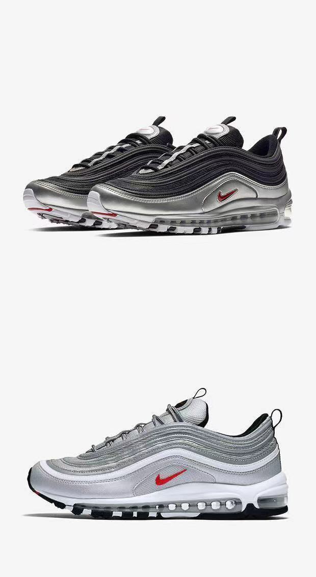 air max 97上海限定银白蓝3m反光耶稣圣水男女气垫跑步鞋 白子弹 36