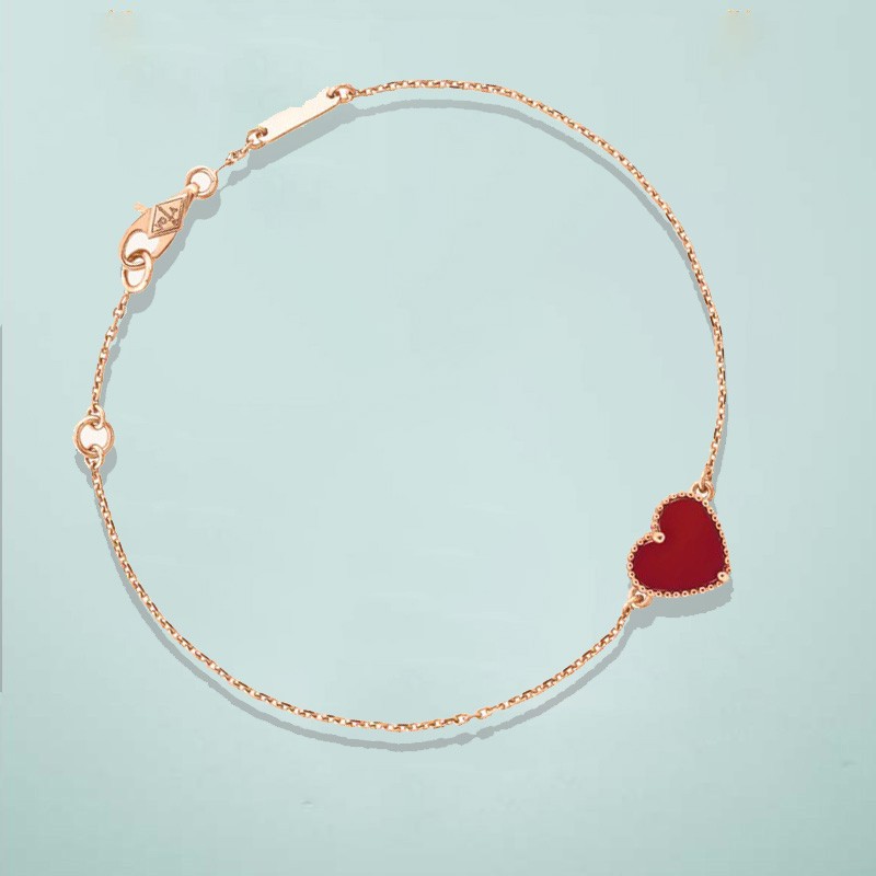 梵克雅宝vca手链女心形红玉髓四叶草图案18k金幸运草手链18k金vcarn59