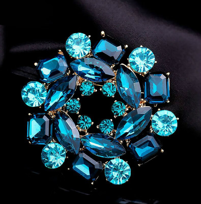 roundsink饰品胸针欧美复古仿水晶胸花别针时尚圆形胸针男女情侣紫色