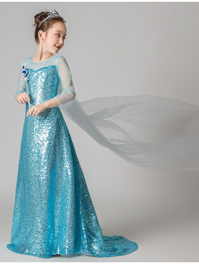 冰雪奇缘艾莎公主裙子爱莎女童连衣裙圣诞节儿童服装拖尾爱沙秋冬