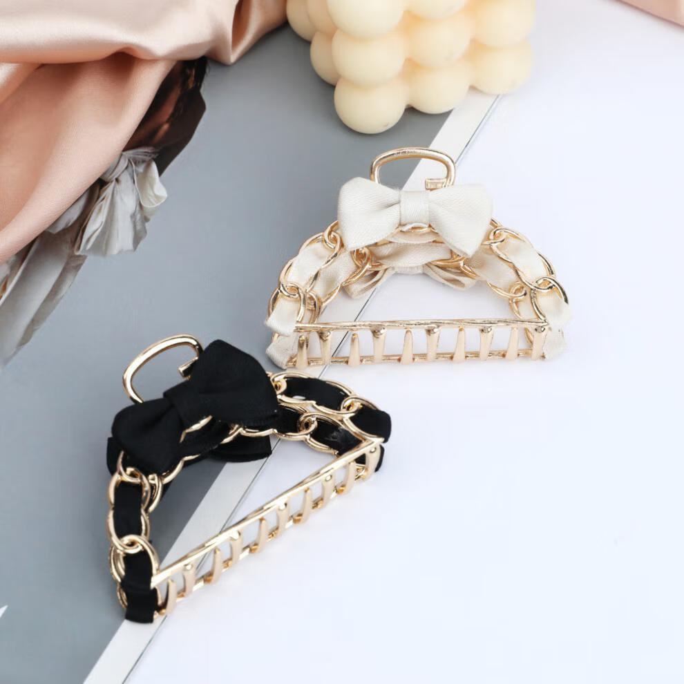 网红发夹蝴蝶结抓夹大号韩国ins夹子头饰女发抓简约发卡 黑色