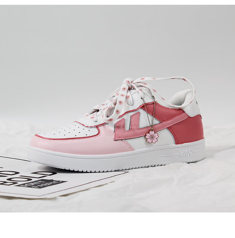 回力手绘鞋小樱花系列粉色少女学生运动版型男女小白鞋板鞋371樱花粉