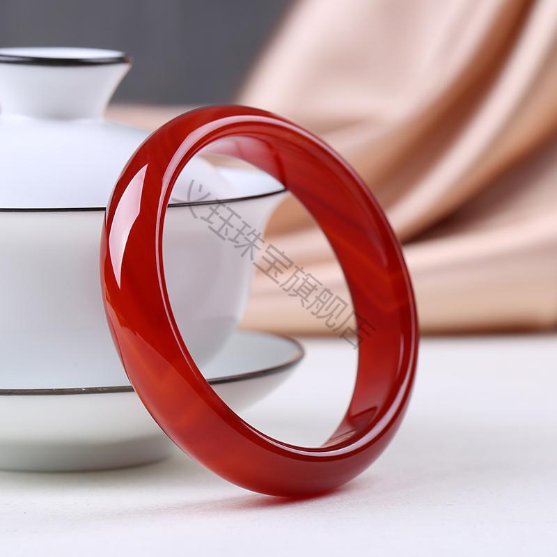 520礼物 老凤凰 冰种红玛瑙玉手镯细条加宽版妈妈款女款少女玉镯子细