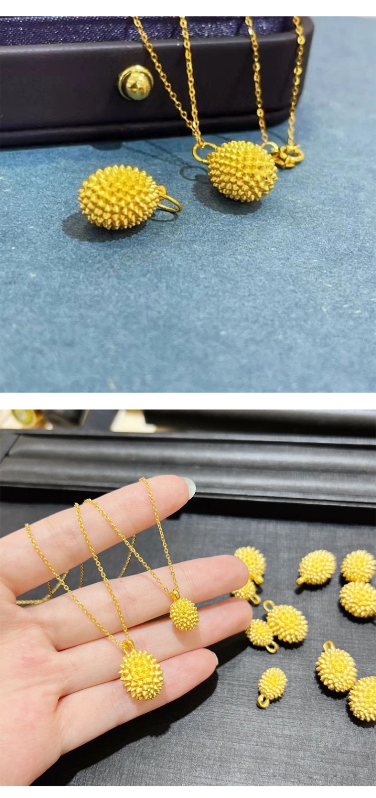 绳艺 黄金榴莲吊坠999足金榴莲忘返锁骨项链3d硬金水果榴莲坠子送女友