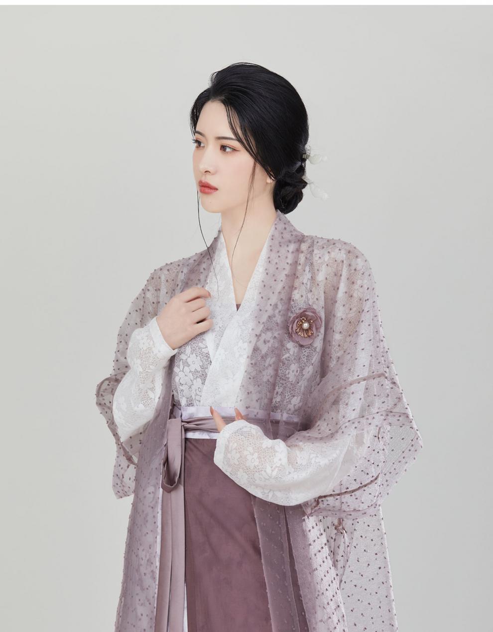 支持国货织造司汉服[]宋制欧根纱长干寺半臂改良拼接印花旋裙官方 四