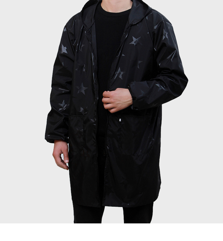 印字logo加长成人罩衣男女防水污画画护衣长袖拉链车间围裙工作服黑色