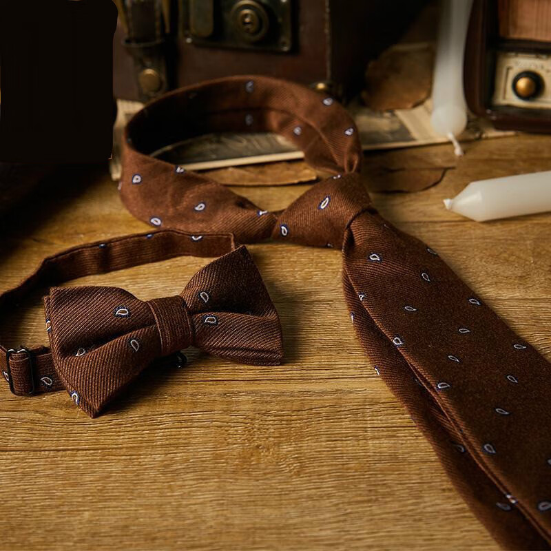 男士领带配饰套装8手打男士领带棕色复古正装高端轻奢配饰结婚新郎