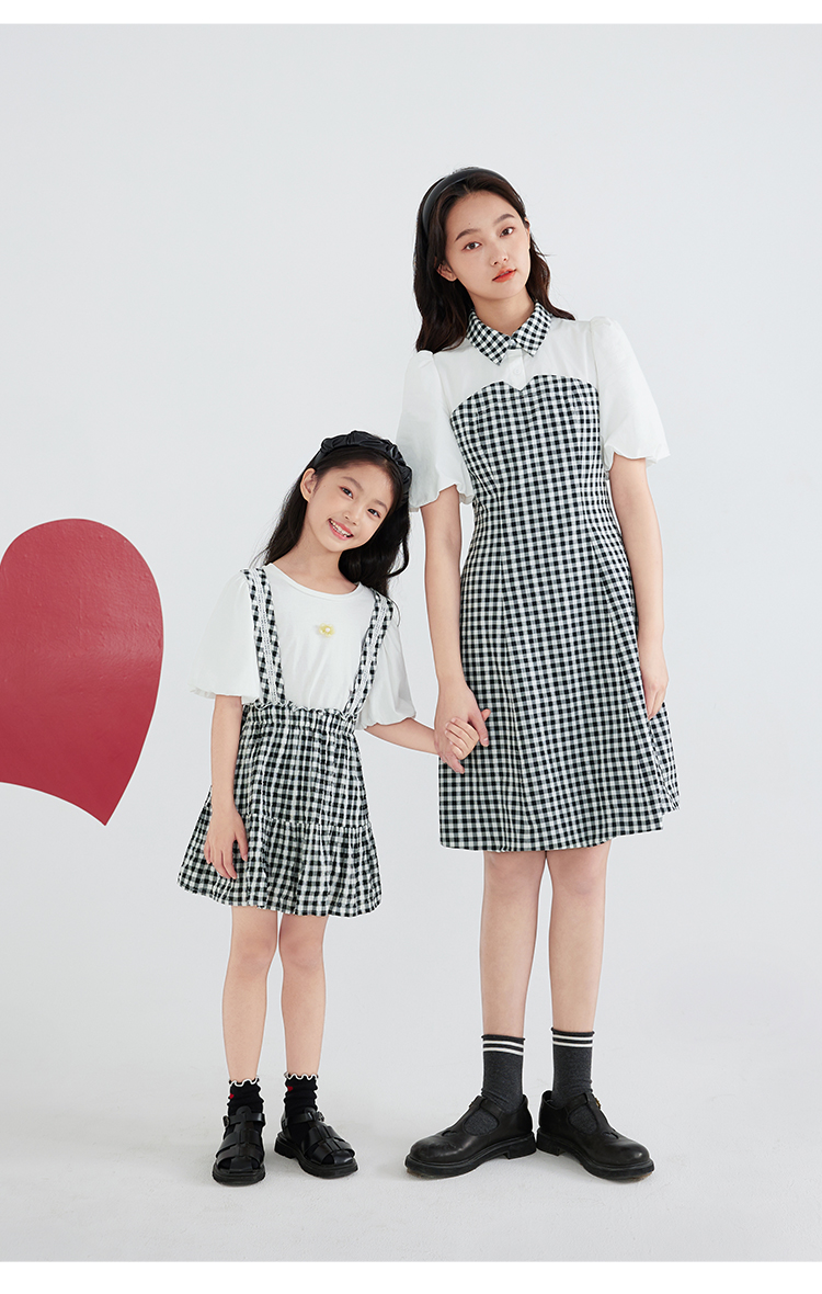 茵曼童装女童背带裙夏季2022新款亲子装裙子夏装儿童格子连衣裙妈妈款