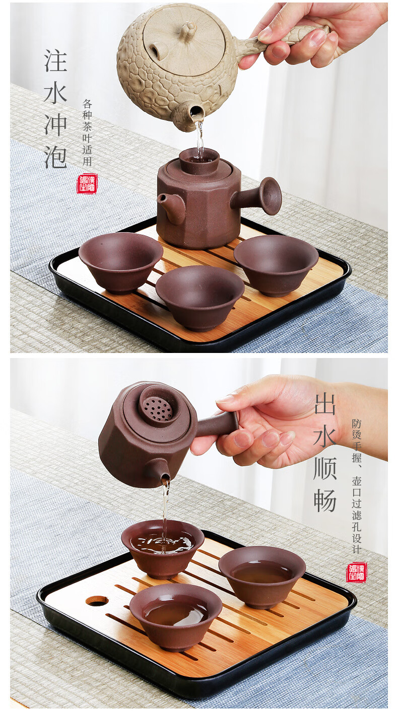 汉陶张生泡茶壶陶瓷一壶三杯便携式简约户外随身旅行茶具套装小套青岚
