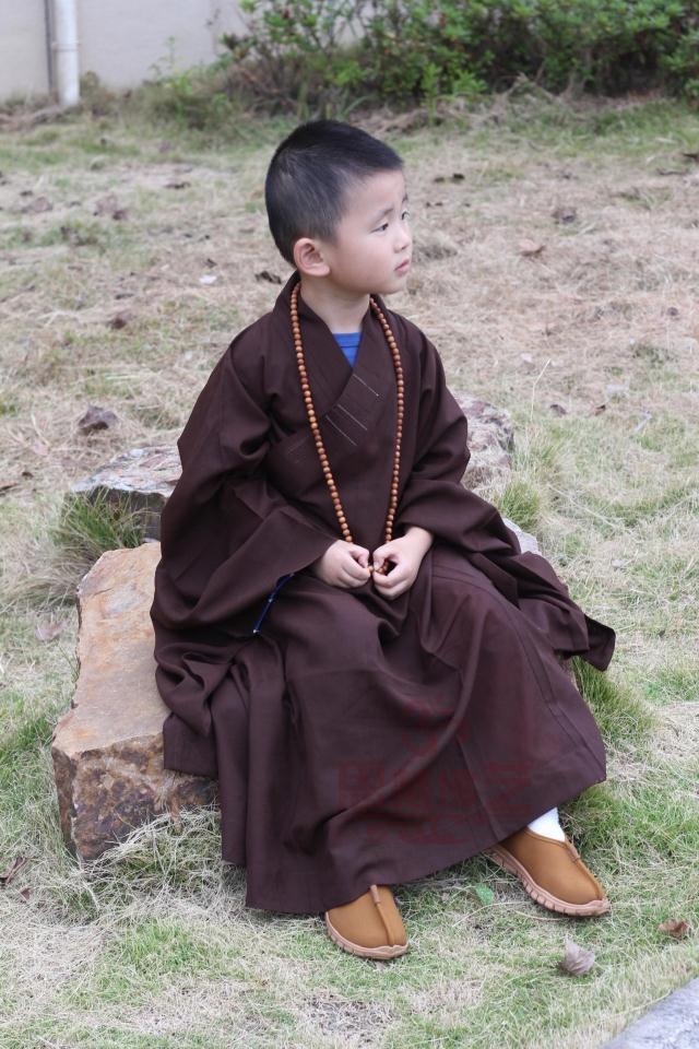 了尘儿童海青小和尚海清僧服佛教用品小孩僧衣僧鞋居士服2020咖啡色35