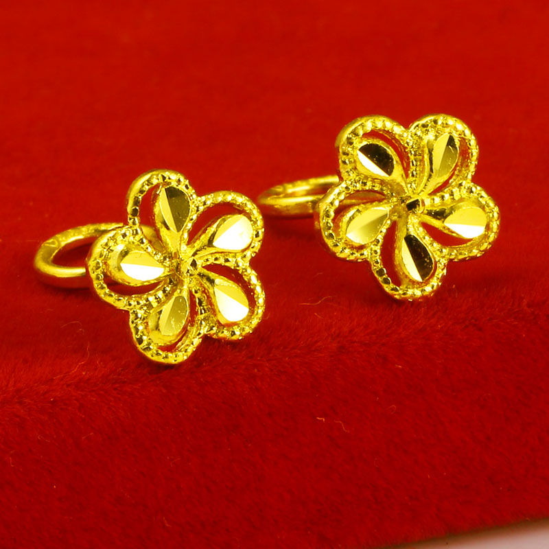 老凤凰黄金耳钉男女款9999足金耳环素金首饰结婚饰品妈妈款镂空梅花朵