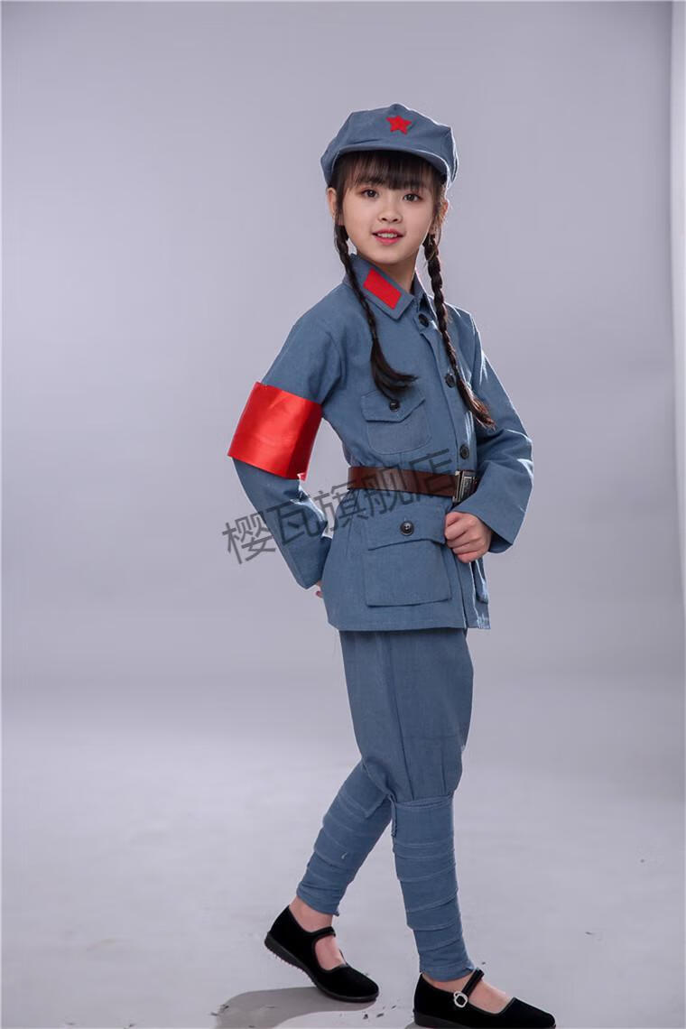 樱瓦红军儿童八路军演出服套装成人新四军红军影视道具服装棉麻新布鞋