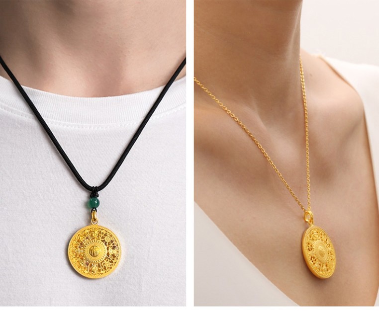 老凤凰镂空八宝罗盘吊坠999足金罗盘项坠黄金佛传八宝罗盘挂件小版