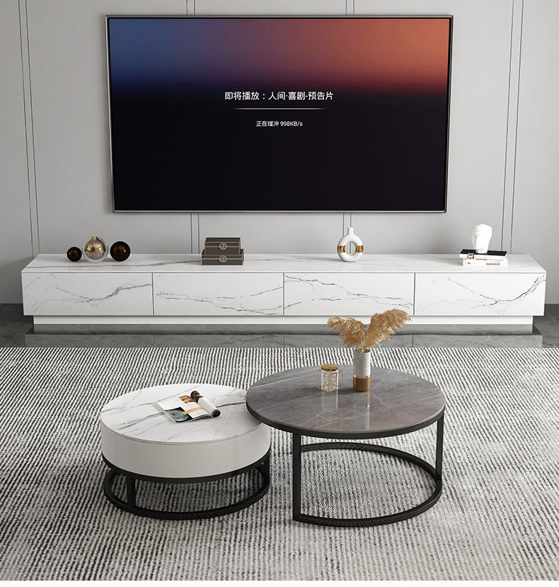 岩板电视柜悬空轻奢电视柜客厅电视柜 岩板电视柜茶几组合现代简约