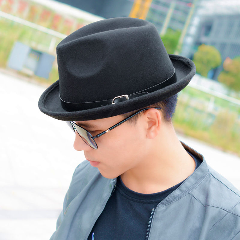 宽檐帽男新款时尚绅士帽爵士帽韩版潮男女英伦复古小礼帽休闲舞台牛仔