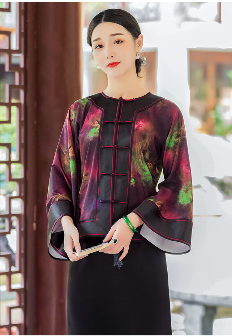 华族经典对襟唐装上衣女秋季新款重工倒大袖中式圆领改良版中国风花色