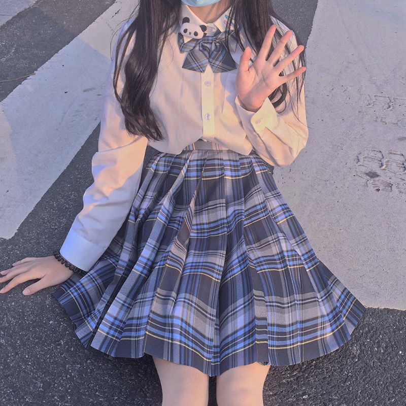 【黛缥】jk制服正统格裙可爱学院风百褶裙日式学生半身裙 裙 双层领结