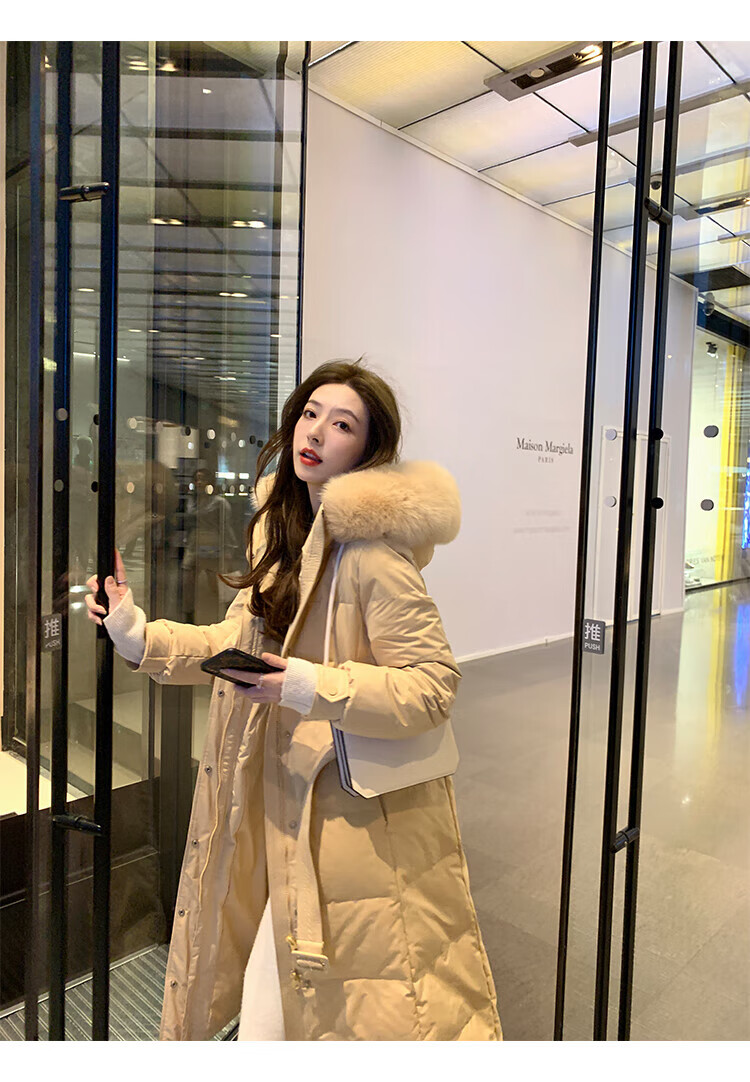 paidihu白鸭绒 夏诗文冬季新款羽绒服女 中长款大毛领收腰韩版外套潮