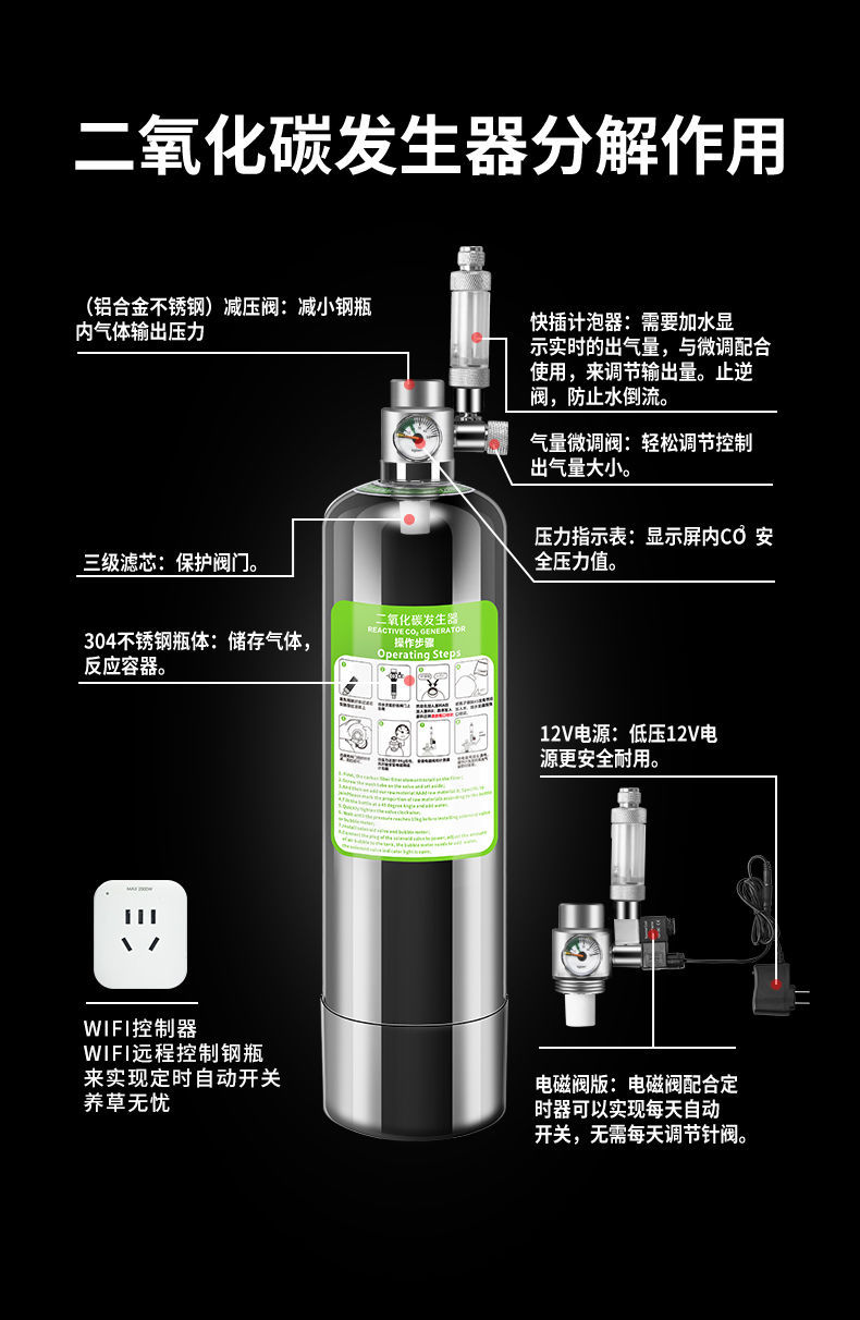 二氧化碳小氣瓶草缸發生器魚缸水草專用高壓自制無憂套裝co2鋼瓶鋁