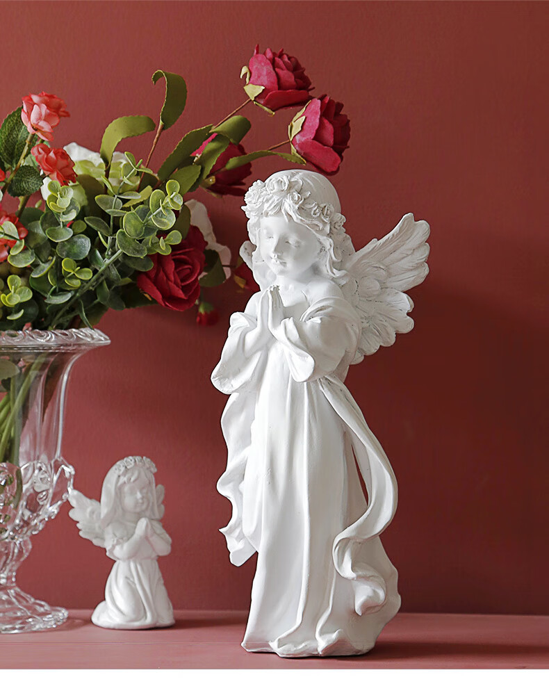 北欧复古祈祷少女天使雕像摆件家居客厅桌面摆设软装饰品拍照道具爱心