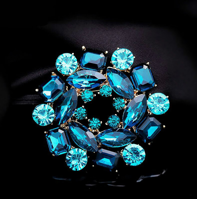 roundsink饰品胸针欧美复古仿水晶胸花别针时尚圆形胸针男女情侣紫色