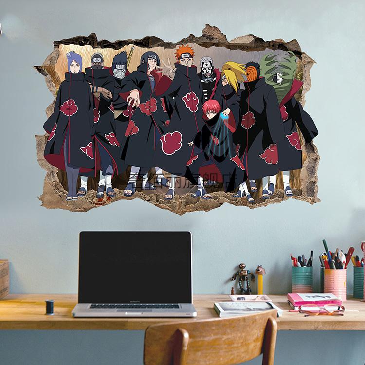 火影忍者贴纸墙贴火影忍者立体墙贴鸣人破墙佐卡通动漫儿童房防水玻璃