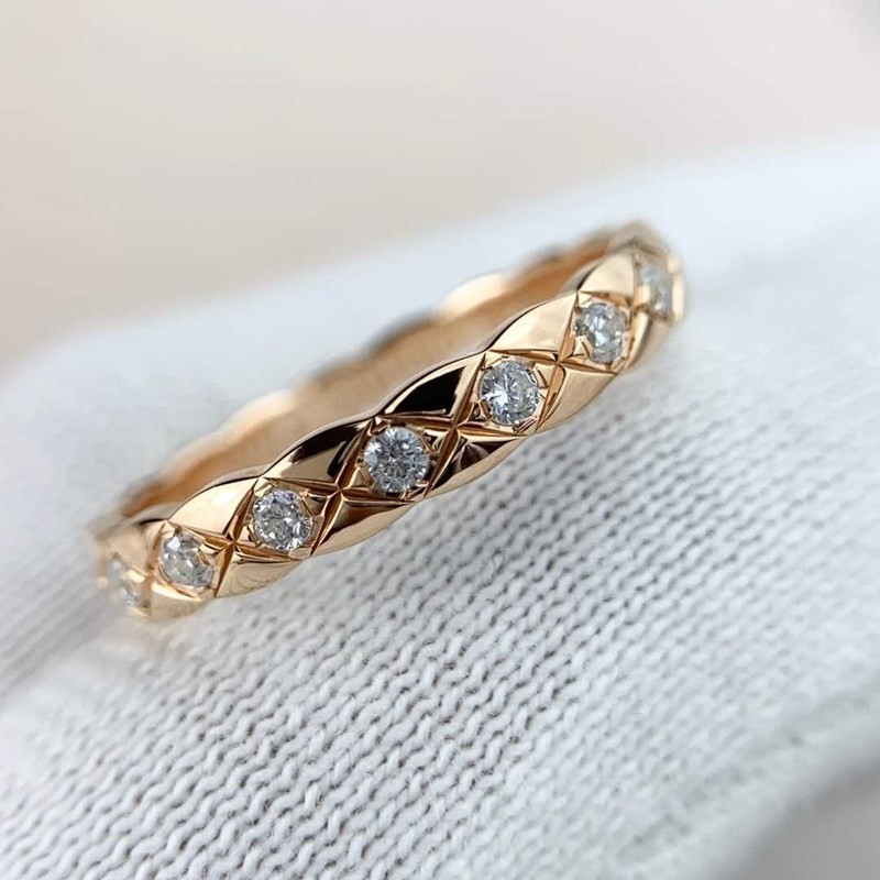 洛华琦菱格纹戒指女小众精致银情侣食指环菱形轻奢感 窄光面银色 美码