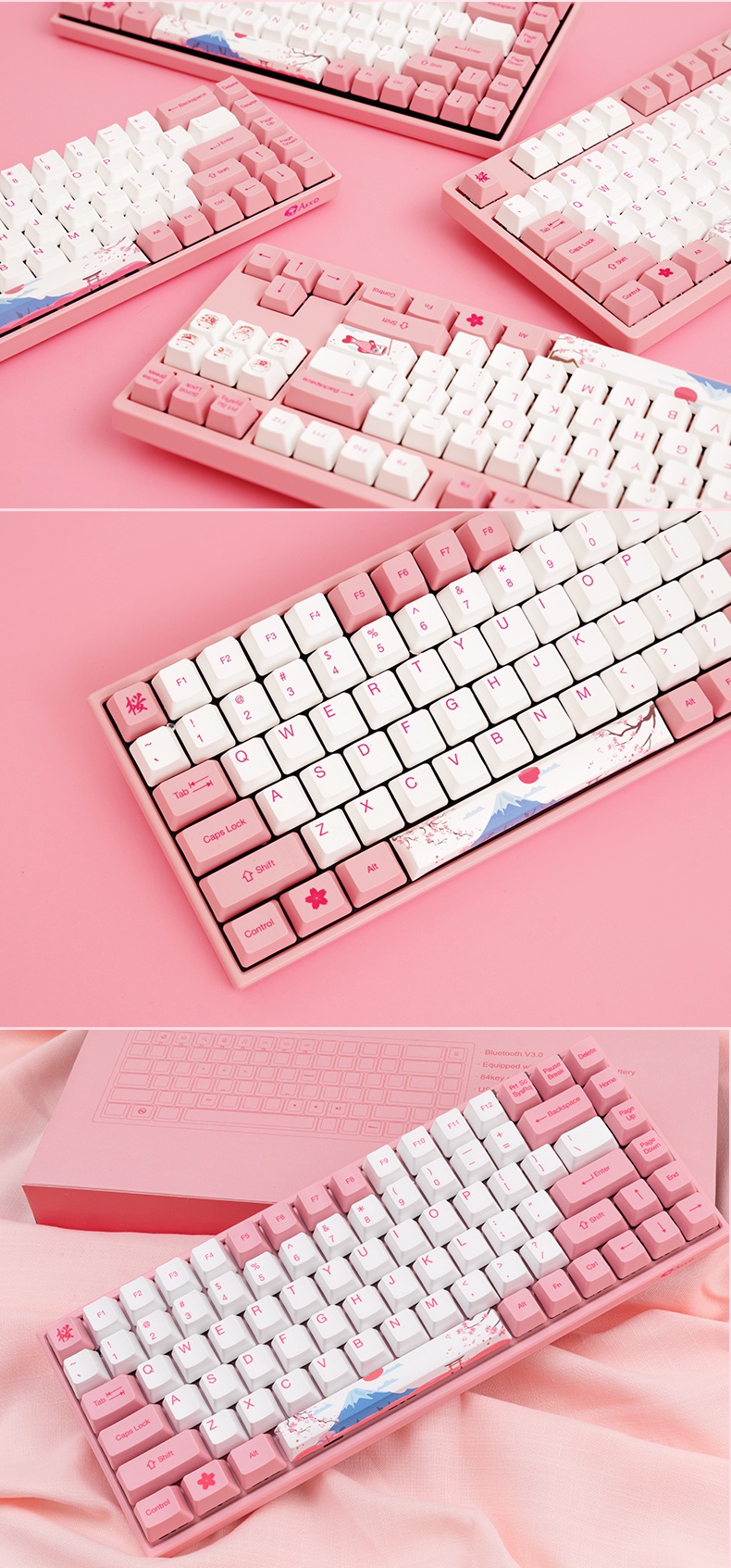 akko樱花键盘akko富士山樱花粉机械键盘有线樱桃轴ttc轴女生粉色办公