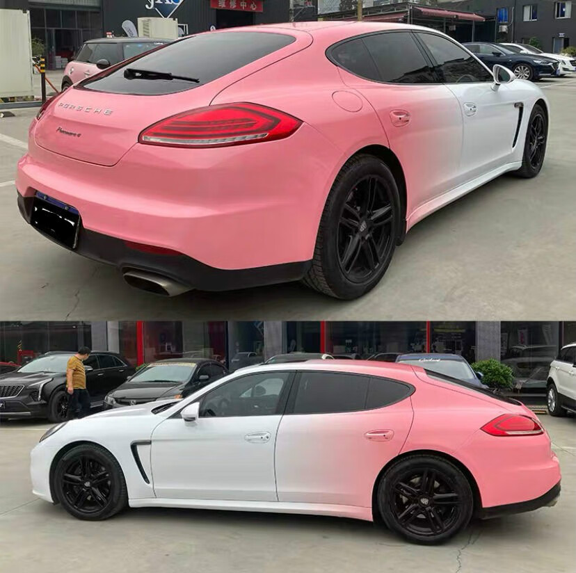 汽车改色膜车身贴膜车衣膜马卡龙樱花粉渐变全车膜渐变色整车定制 紫