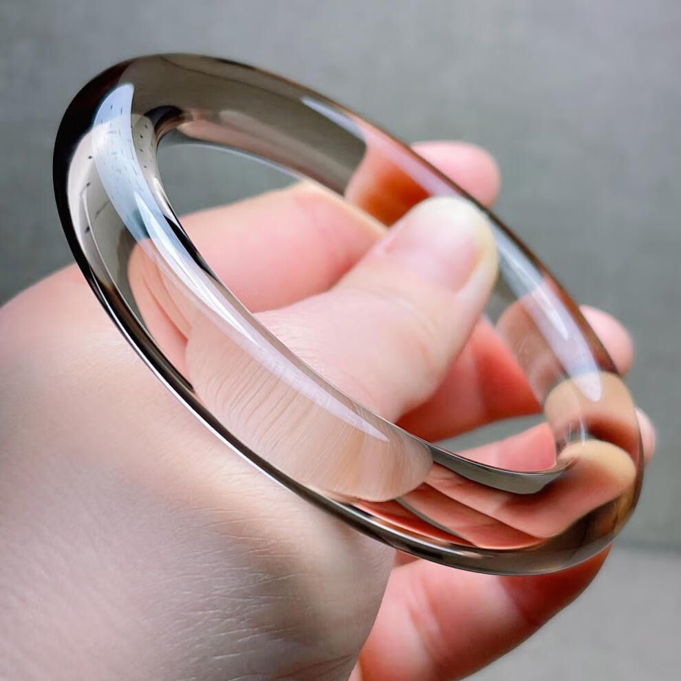 古珍茶水晶手镯圆条大圈口61内径全净体茶晶镯子一物一图送长辈妈妈